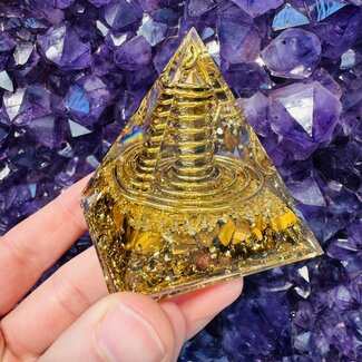 Gold Tigers Eye Orgonite Orgone Pyramid Medium (2") - Copper Spiral Energy Generator EMF Blocker Sacred Geometry