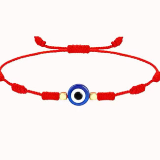 Evil Eye Bracelets - Red 7 Seven Knot Gold Beaded - Adjustable Parachute Corded Blue Eye