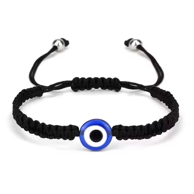 Evil Eye Bracelets - Black Braided Adjustable - Parachute String Protection