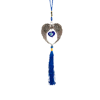 Evil Eye Wall Hanging Decor - Heart & Angel Wings Tassel Blue Heart - 11" Door Window Protection