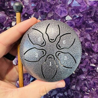 6 Tone Steel Tongue 3" (Silver) Drum - Mini Hand Pan Stricker Handpan Hapi Happy Tank Rain Panda Percussion Musical Instrument