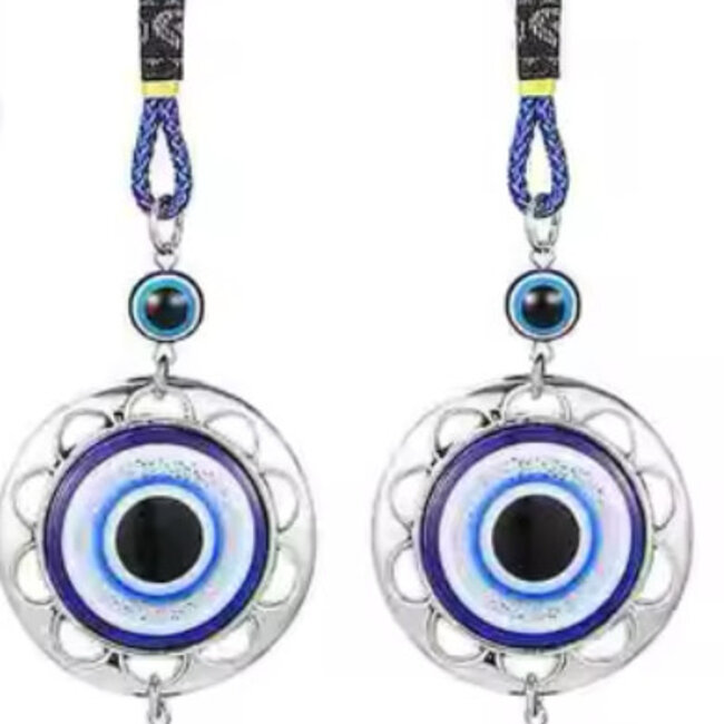 Evil Eye Keychains - Round Blue Beaded Tassel Talisman Key Chain