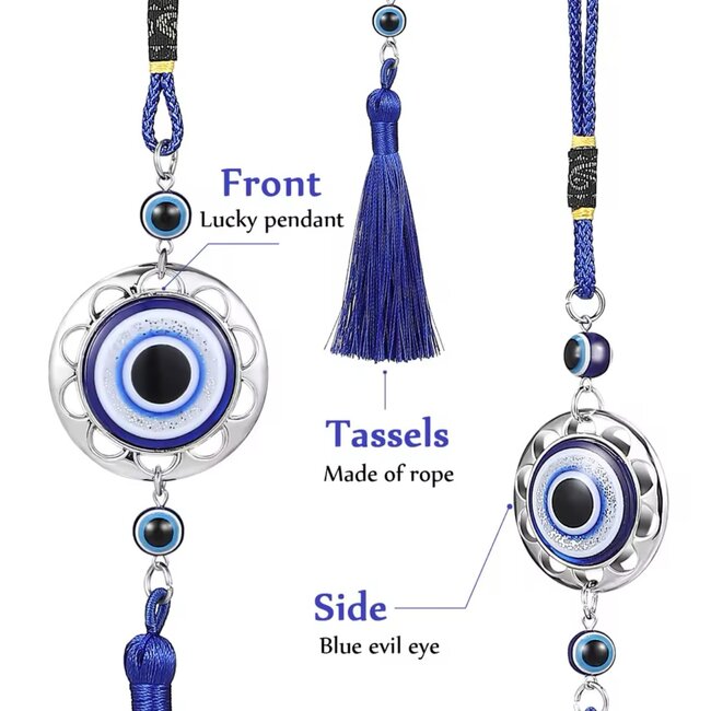 Evil Eye Keychains - Round Blue Beaded Tassel Talisman Key Chain