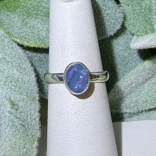Australian Opal Rings - Size 6 Oval Bezel Set - Sterling Silver