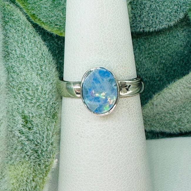 Doublet Opal Rings - Size 6 Oval - Bezel Set Sterling Silver