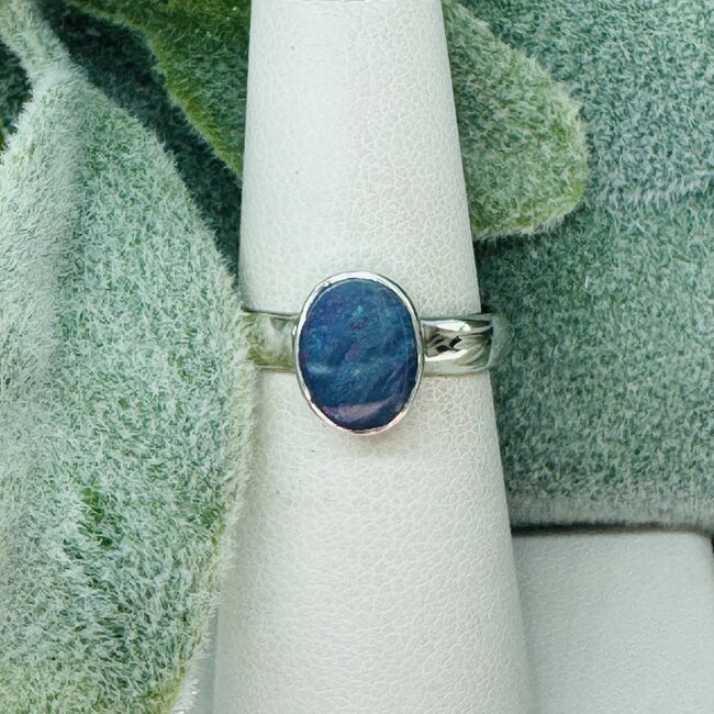 Australian Opal Rings - Size 6 Oval - Bezel Set Sterling Silver