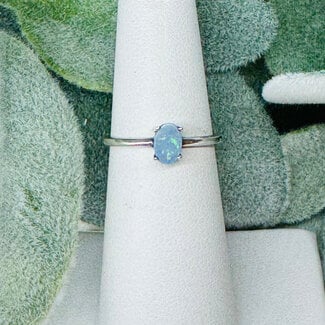 Australian Opal Rings - Size 6 Oval - Prong Claw Set Sterling Silver