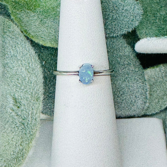 Australian Opal Rings - Size 6 Oval - Prong Claw Set Sterling Silver