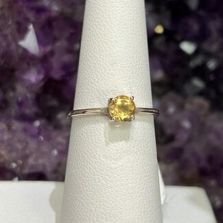 Citrine Rings - Size 6 Round Circle Faceted - Prong Claw Set Sterling Silver