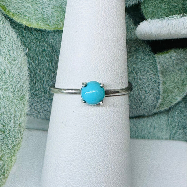 Turquoise Rings - Size 6.5 Round Circle - Prong Claw Set Sterling Silver
