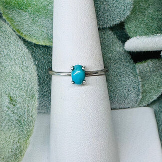 Turquoise Rings - Size 6 Oval - Prong Claw Set Sterling Silver