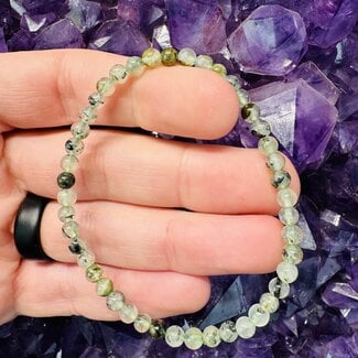 Green Prehnite Bracelets - 4mm Mini (Epidote Inclusions) Green Prehnite Bracelets - 4mm Mini (Epidote Inclusions)