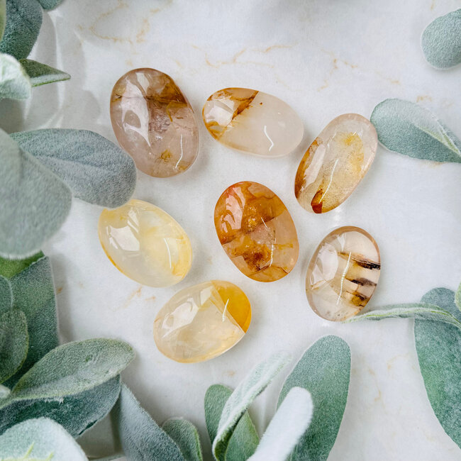 Golden Healer Quartz (Yellow Hematoid) Palm Pillow Stones - Small