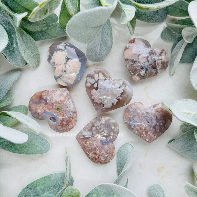 Flower Agate (Cherry Blossom) Hearts - Large