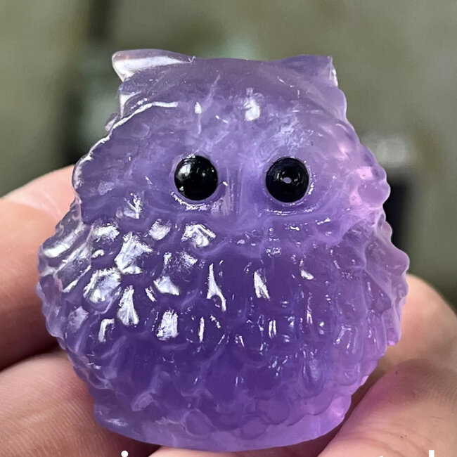 Purple Fluorite Owls - Medium Animal Carvings 2"