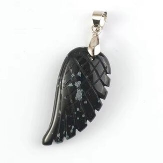 Snowflake Obsidian Pendants - Angel Wing Feather 1.5"