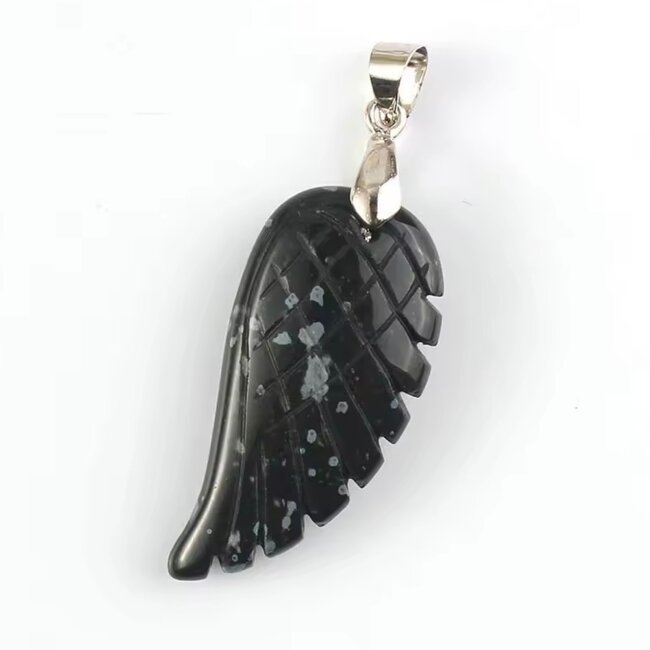 Snowflake Obsidian Pendants - Angel Wing Feather 1.5"