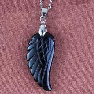 Black Obsidian Pendants - Angel Wing Feather 1 - 1.5"