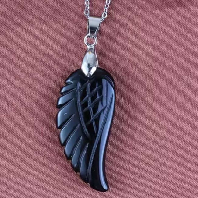 Black Obsidian Pendants - Angel Wing Feather 1.5"