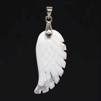White Howlite (Magnesite) Pendants - Angel Wing Feather 1.5"