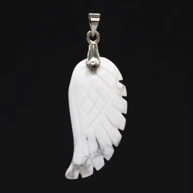 White Howlite (Magnesite) Pendants - Angel Wing Feather 1.5"
