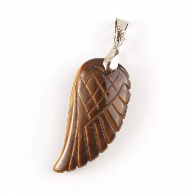Gold Tigers Eye Pendants - Angel Wings Feather 1.5"