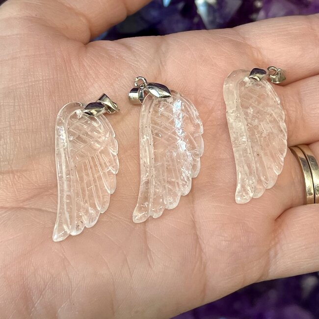 Clear (Crystal) Quartz Pendants - Angel Wing Feather 1.5"