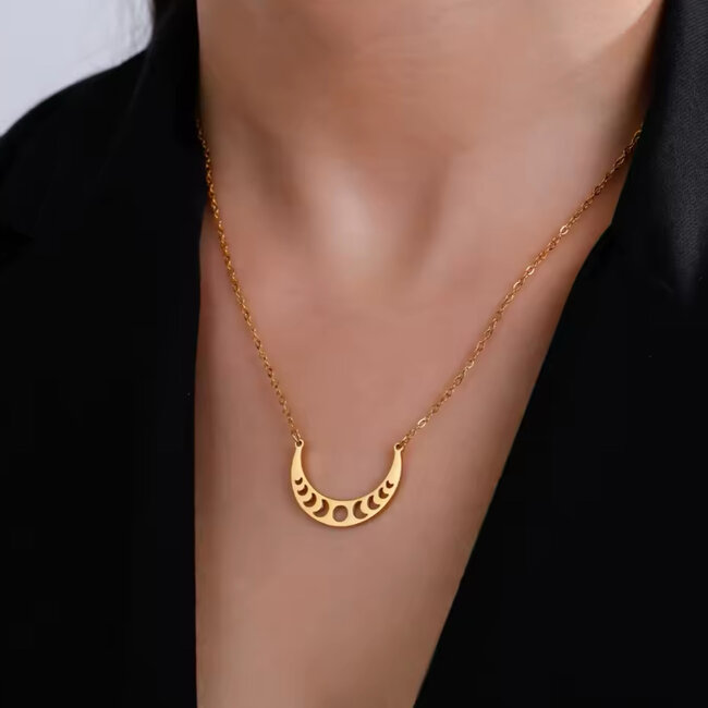 Crescent Moon Phase Necklaces - Stainless Steel Gold (Plated)