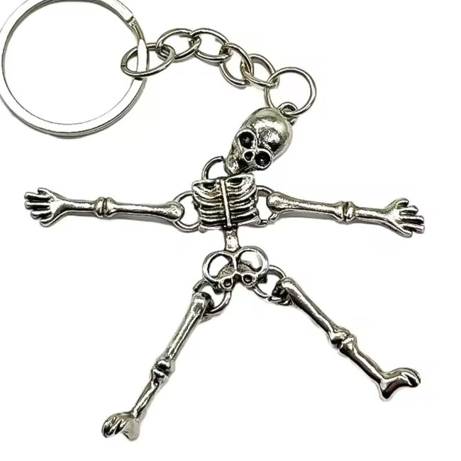Skeleton Skull Keychain - Dangle Silver (Plated) Multi Jointed