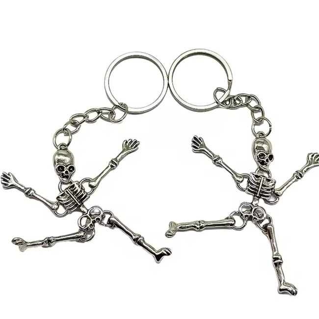 Skeleton Skull Keychain - Dangle Silver (Plated) Multi Jointed