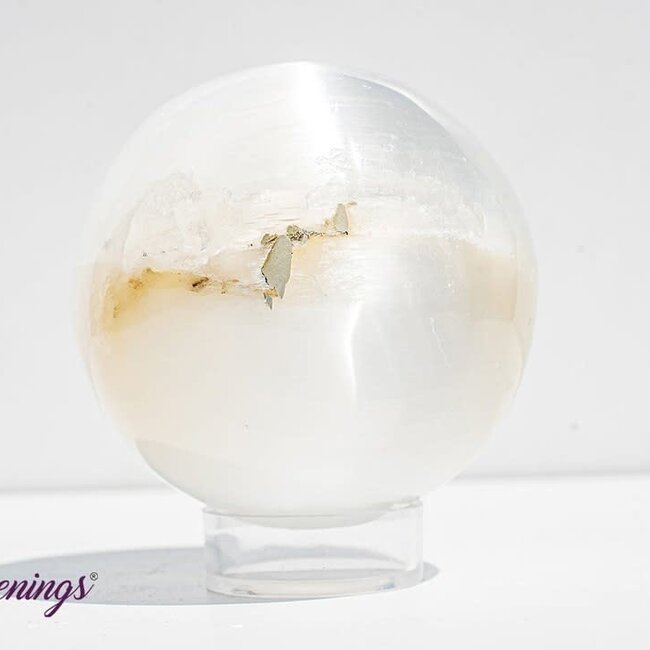 Selenite (Satin Spar Gypsum) Sphere Orb - 75mm Large with Stand