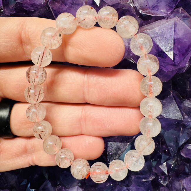 Clear Quartz & Red Rutile Bracelets-10mm