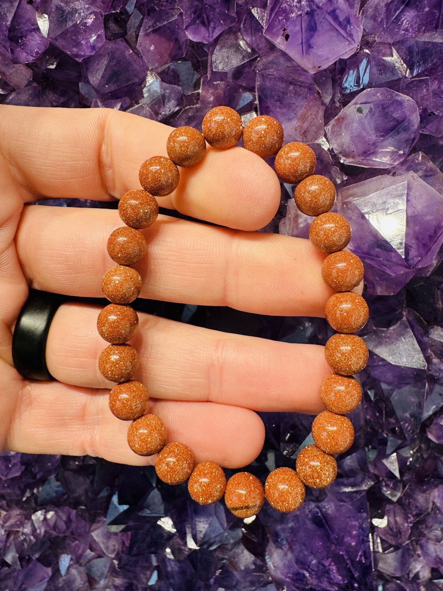 Goldstone Gold Sandstone Gemstone Stretchy Beaded Bracelet 8mm