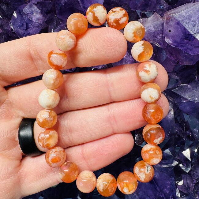 Flower Agate & Carnelian Bracelets - 8 - 9mm