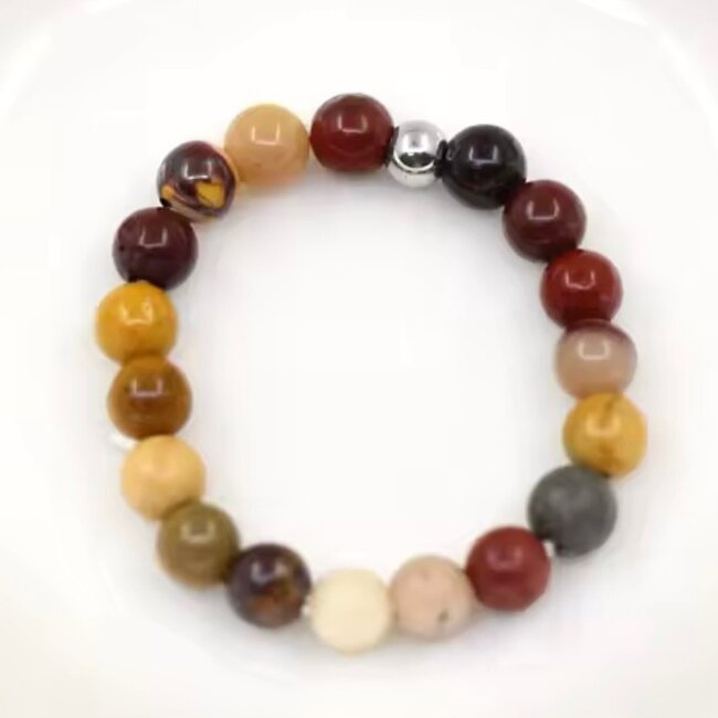 Mookaite (Mookite Mooakite Mook) Jasper Rings - Adjustable Beaded Stretch Gemstone