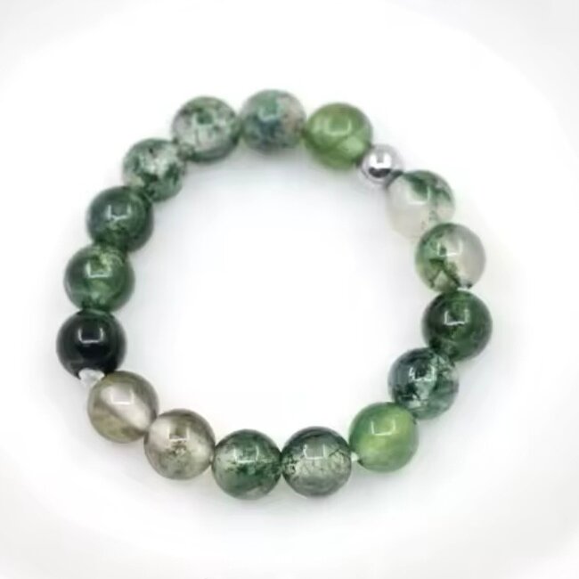 Moss Agate Rings - Adjustable Beaded Stretch Gemstone