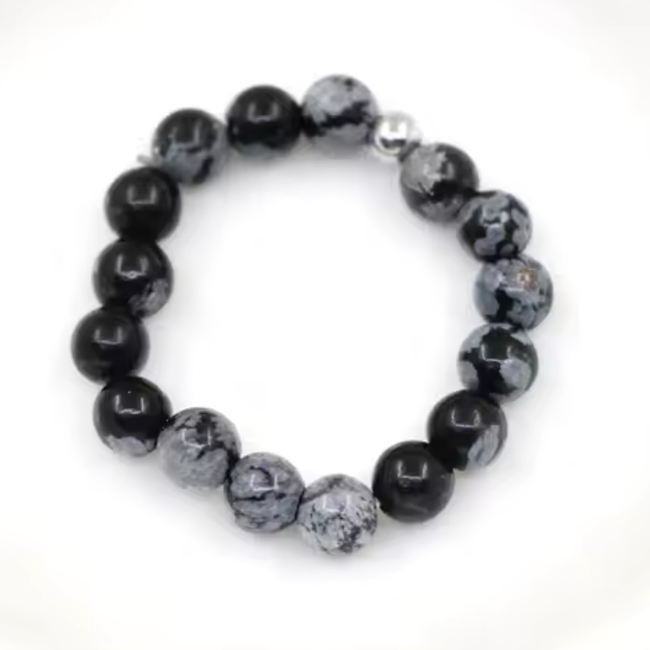 Snowflake Obsidian Rings - Adjustable Beaded Stretch Gemstone