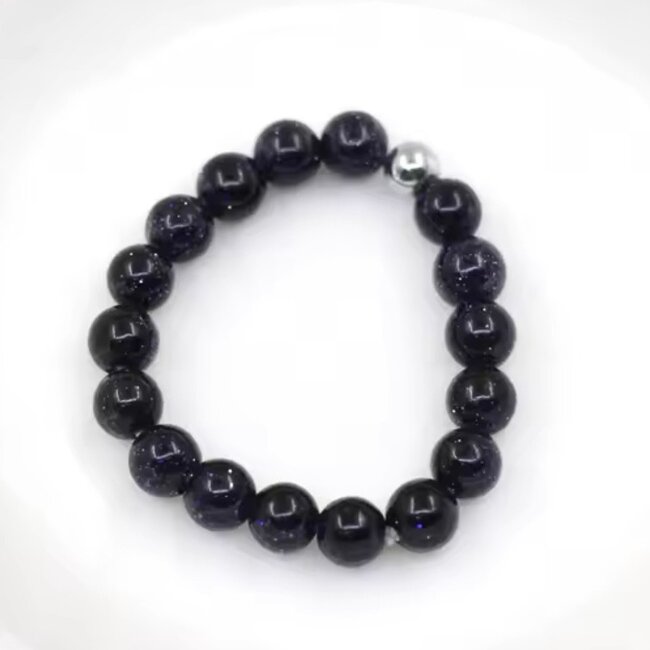 Blue Sandstone (Sand Stone Goldstone) Rings  - Adjustable Beaded Stretch Gemstone