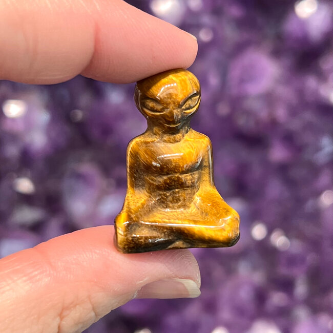 Gold Tigers Eye Aliens - Meditating 1.25" (3 cm) - Sitting Figurine Carving