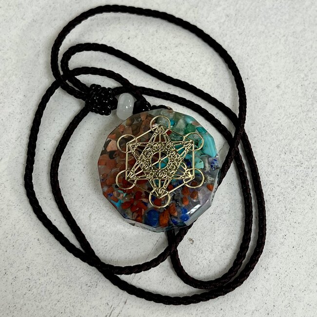 Metatron (Matatron) Orgonite Orgone Necklaces - Brown Braided Chain Gold Protection EMF 5G Geometric