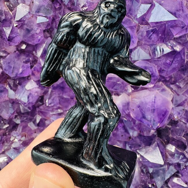 Black Obsidian Bigfoot Sasquatch - 3" Figurine, Statue, Carving Big Foot