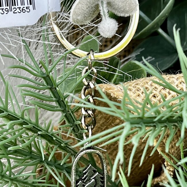 Bigfoot Big Foot Keychain - Bigfoot in Trees Oval Shape Silver Color