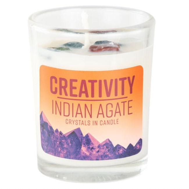 Creativity Indian Agate Votive Candle - Peppermint and Eucalyptus Essential Oil 4 oz Soy Lead Free Wick