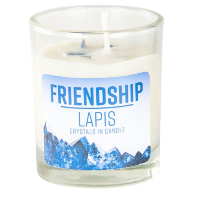 Friendship Lapis Lazuli Votive Candle - Geranium and Ylang Ylang Essential Oil 4 oz Soy Lead Free Wick