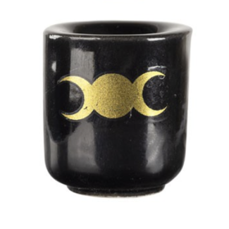 Mini Magic Ritual Candle Holder Black Moon Phases 1" Ceramic - Chime Spell