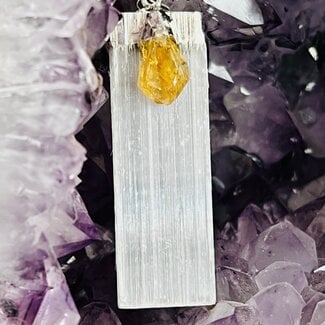 Selenite Blade with Citrine Point Pendants - 1.5"