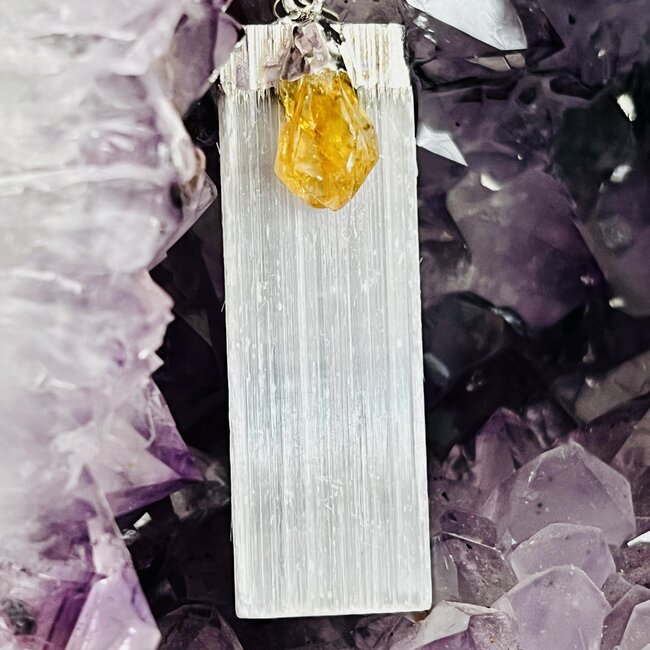 Selenite Blade with Citrine Point Pendants - 1.5"