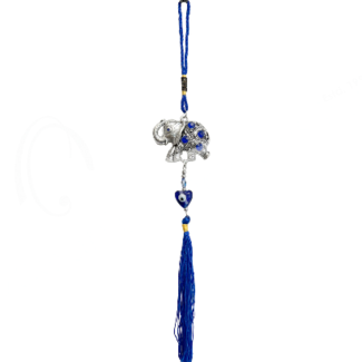 Evil Eye Wall Hanging Decor - Elephant Blue Heart Tassel - 12" Mirror Door Window Protection