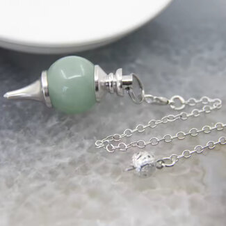 Green Aventurine Pendulums - Round Sephoroton Dowsing Divination Silver Chain - Gemstone Crystal