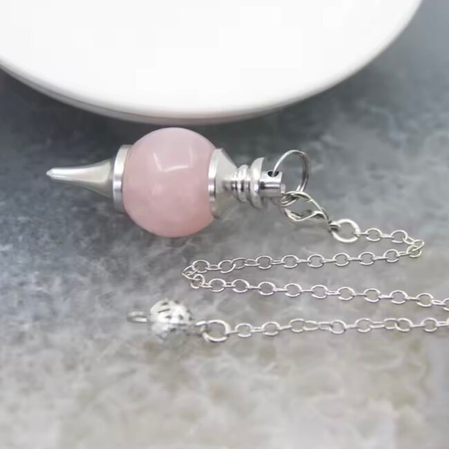 Rose Quartz Pendulums - Round Sephoroton Dowsing Divination Silver Chain-Gemstone Crystal